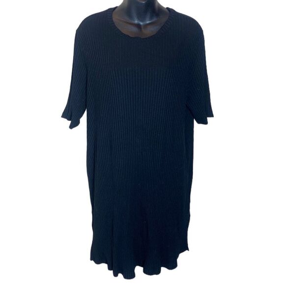 Eileen fisher women’s xl black ribbed trim short sleeve round hem dress capsule - Picture 1 of 5